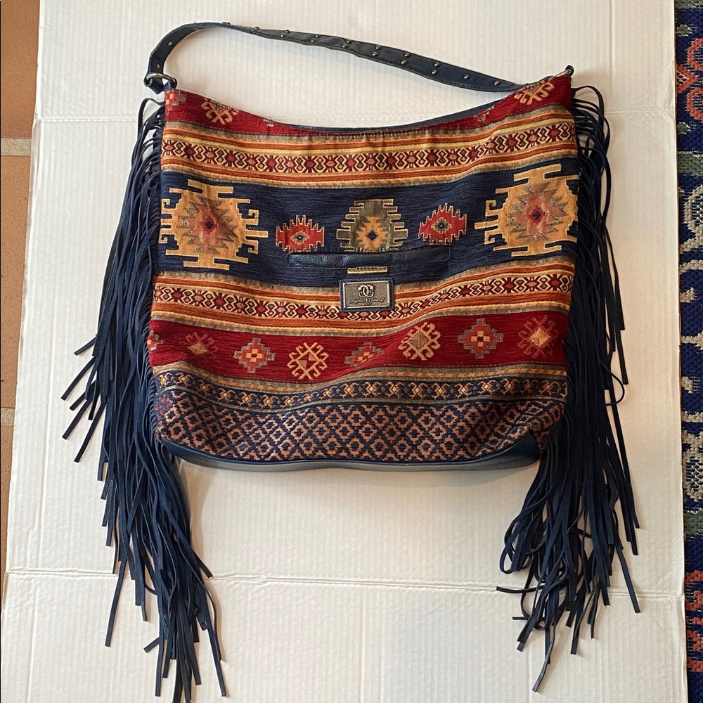 Sharif Tapestry Shoulder Bag with leather fringes